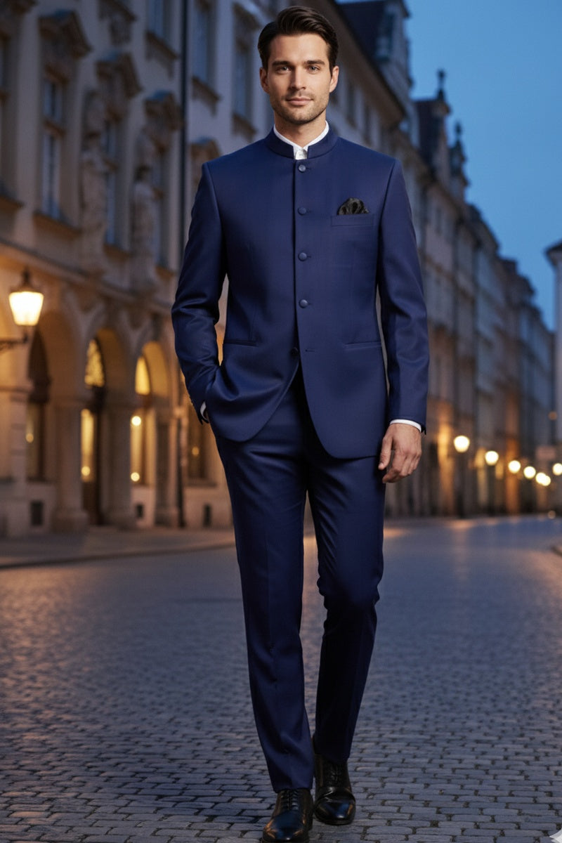 "Mandarin" Navy 5-Button Suit (2-Piece Set)