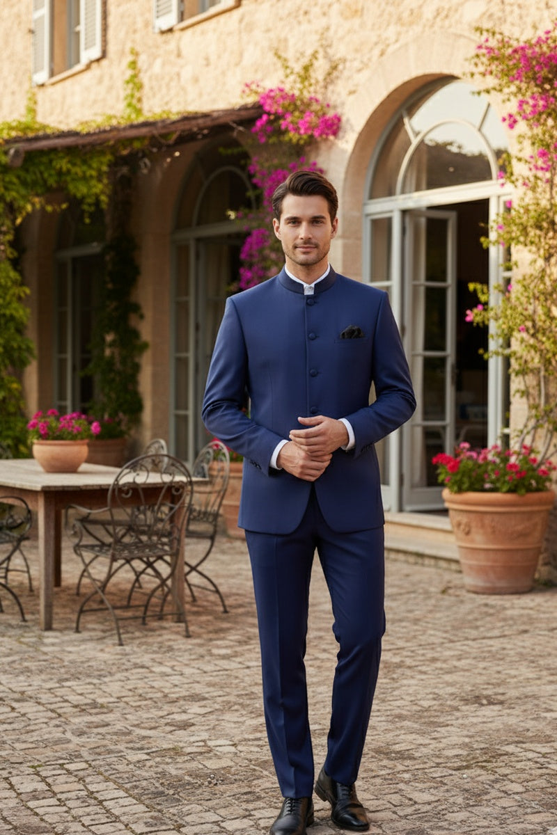 "Mandarin" Navy 5-Button Suit (2-Piece Set)
