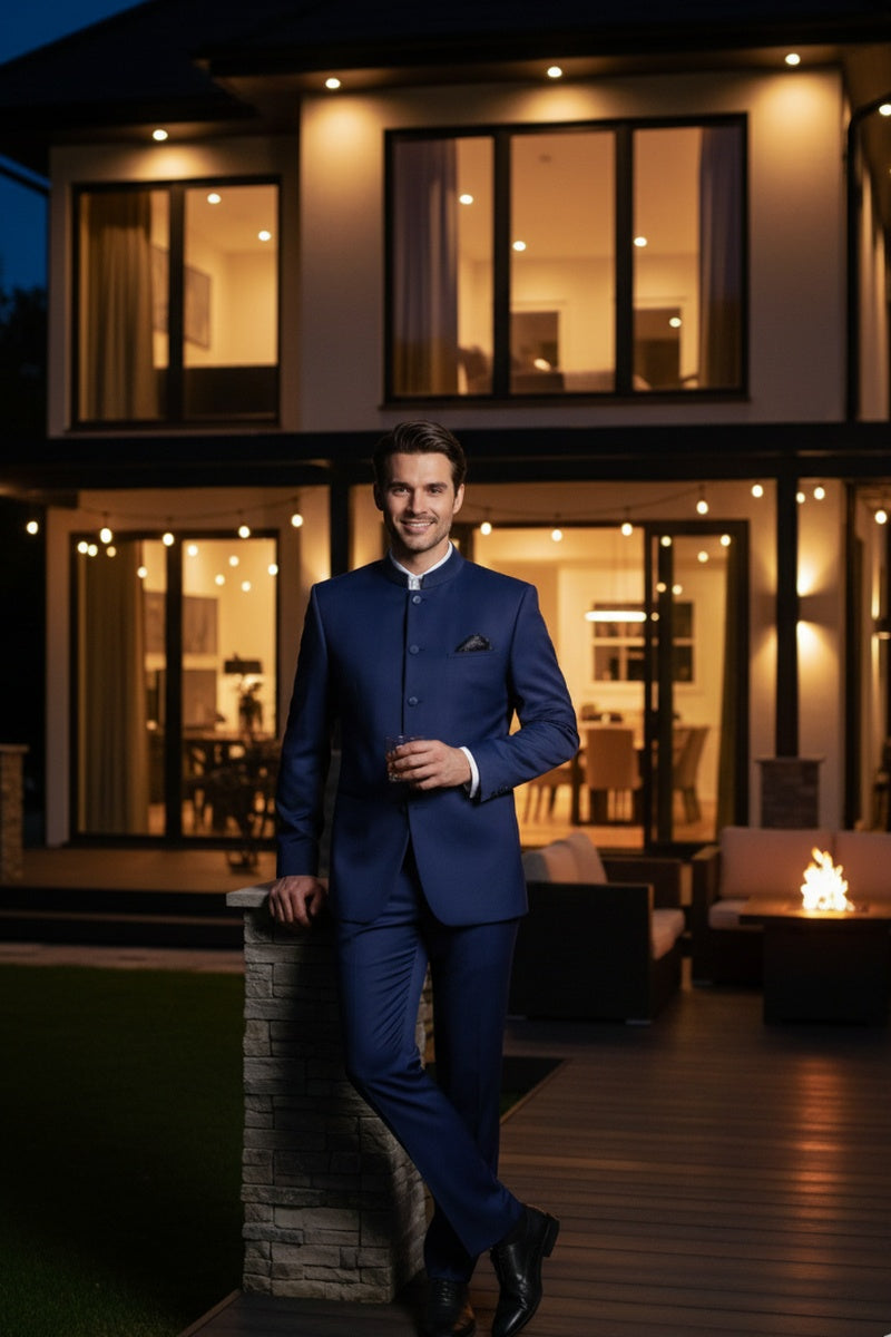 "Mandarin" Navy 5-Button Suit (2-Piece Set)