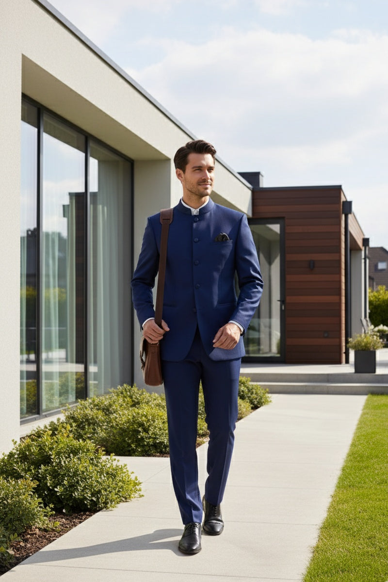 "Mandarin" Navy 5-Button Suit (2-Piece Set)