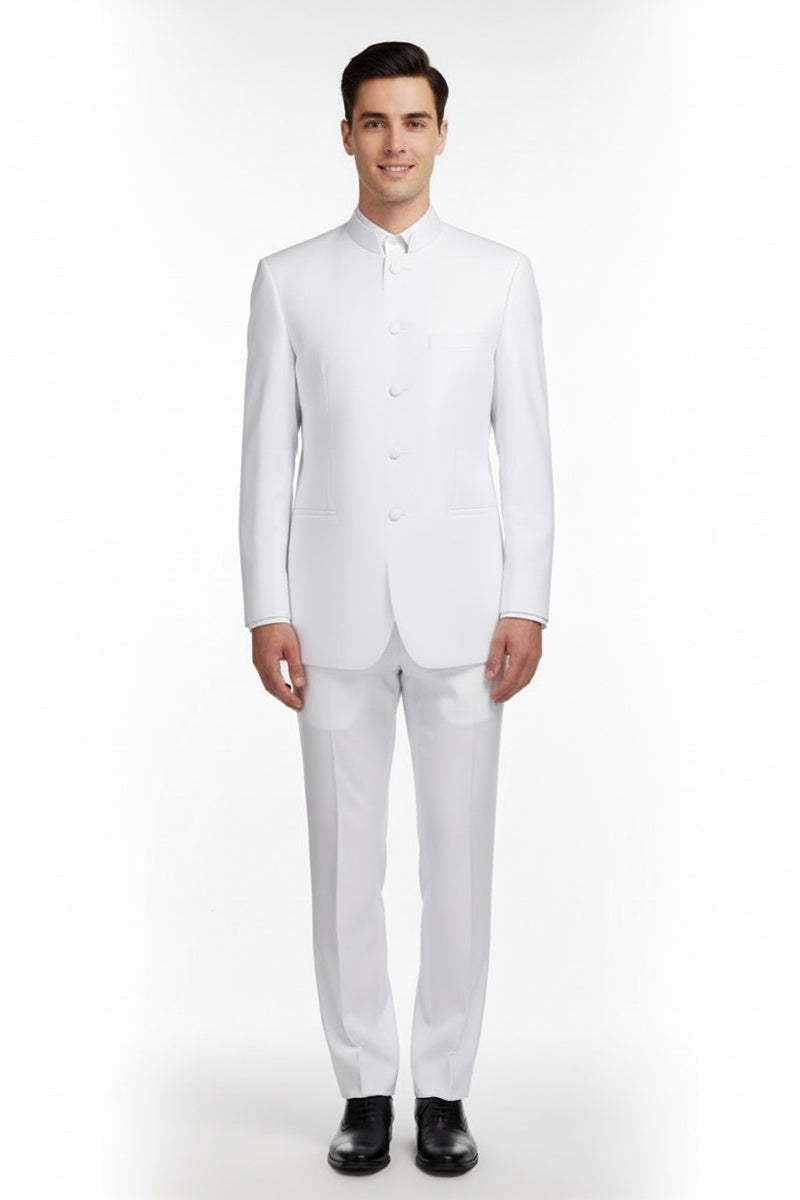 "Mandarin" White 5-Button Suit (2-Piece Set)
