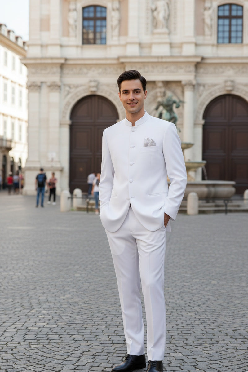 "Mandarin" White 5-Button Suit (2-Piece Set)