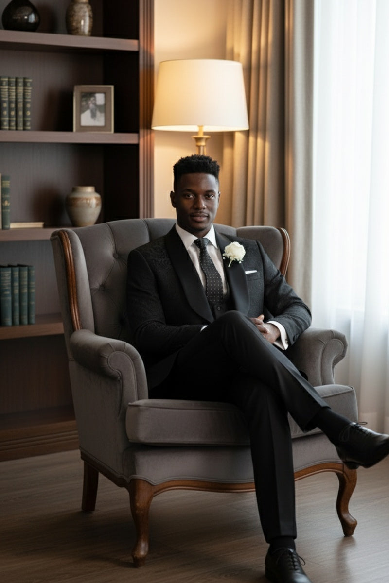 "Nico" Black Vinci 1-Button Shawl Tuxedo (3-Piece Set)