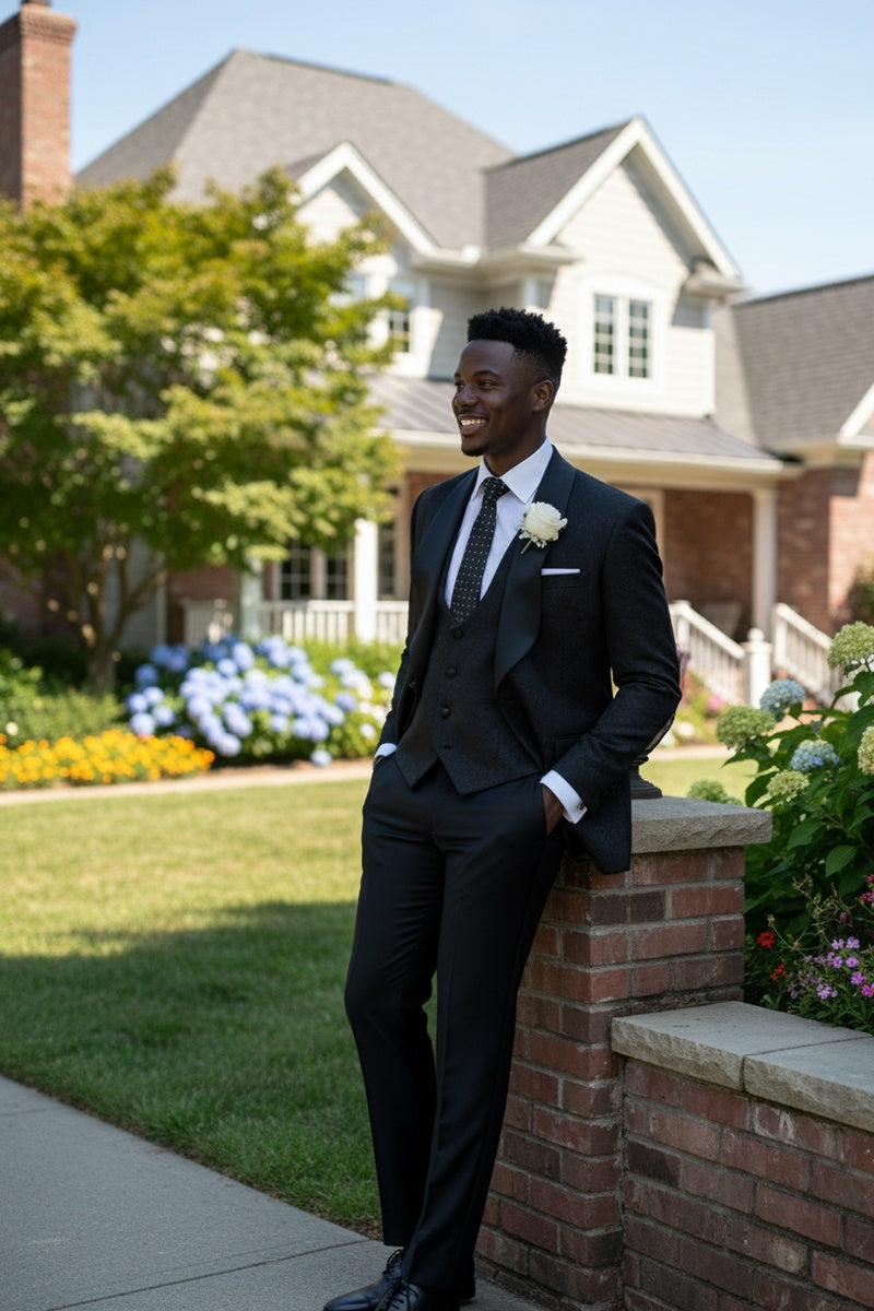 "Nico" Black Vinci 1-Button Shawl Tuxedo (3-Piece Set)
