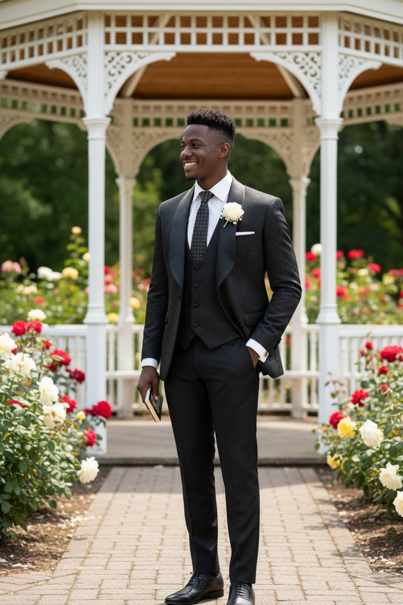 "Nico" Black Vinci 1-Button Shawl Tuxedo (3-Piece Set)