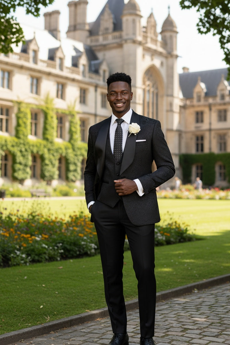 "Nico" Black Vinci 1-Button Shawl Tuxedo (3-Piece Set)