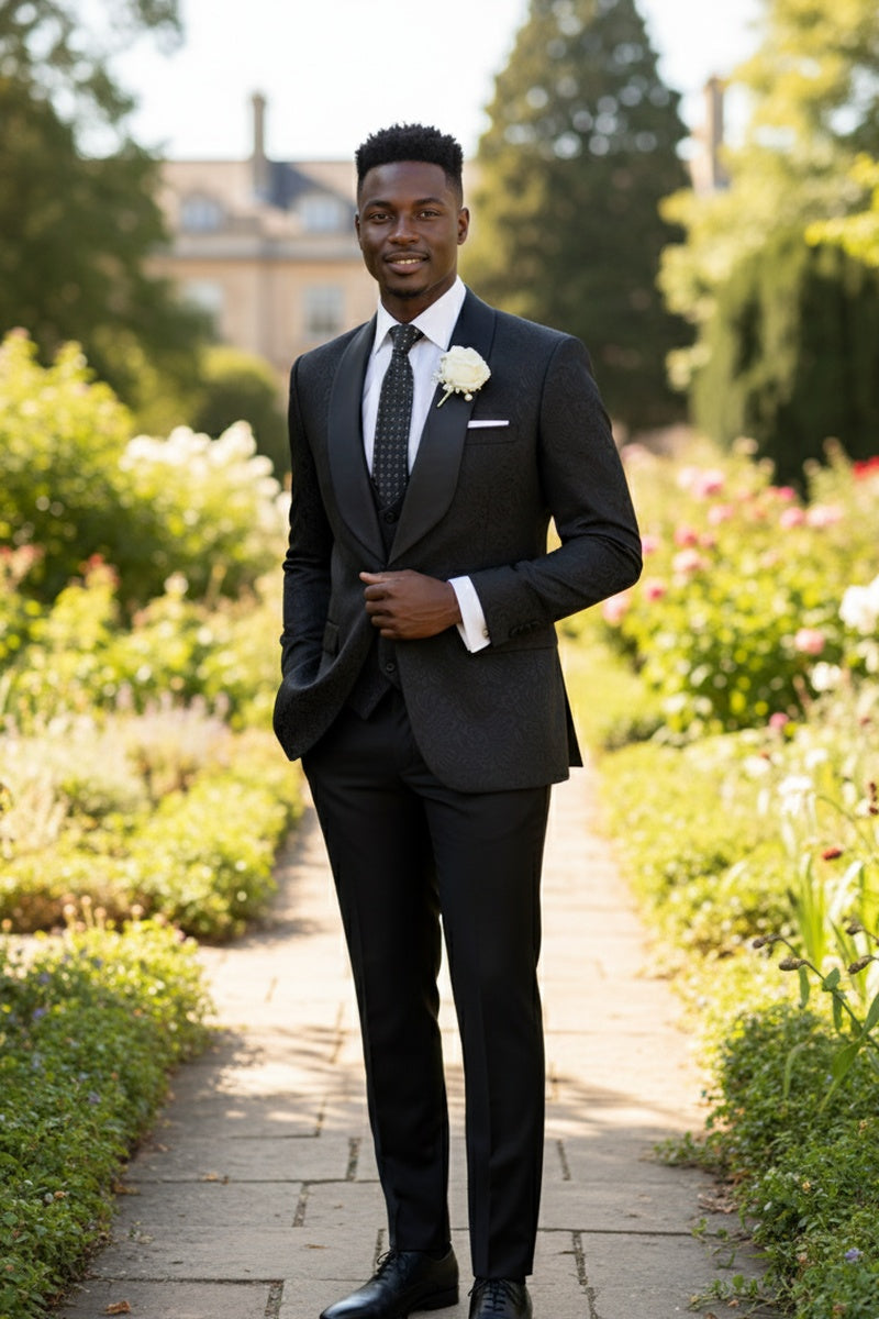 "Nico" Black Vinci 1-Button Shawl Tuxedo (3-Piece Set)