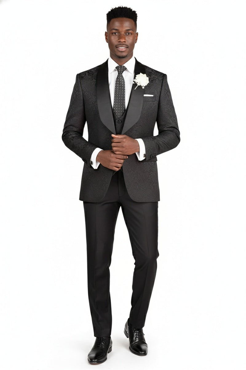 "Nico" Black Vinci 1-Button Shawl Tuxedo (3-Piece Set)