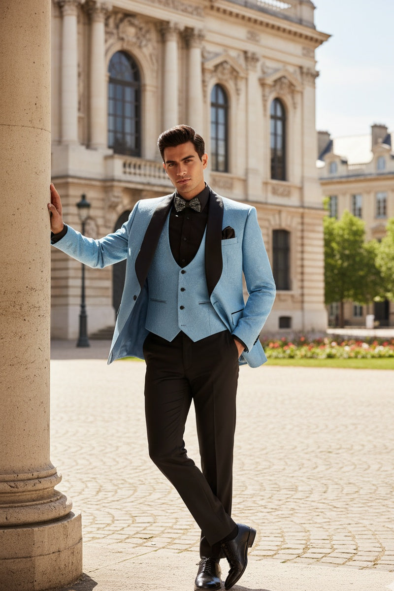 "Nico" Light Blue Vinci 1-Button Shawl Tuxedo (3-Piece Set)