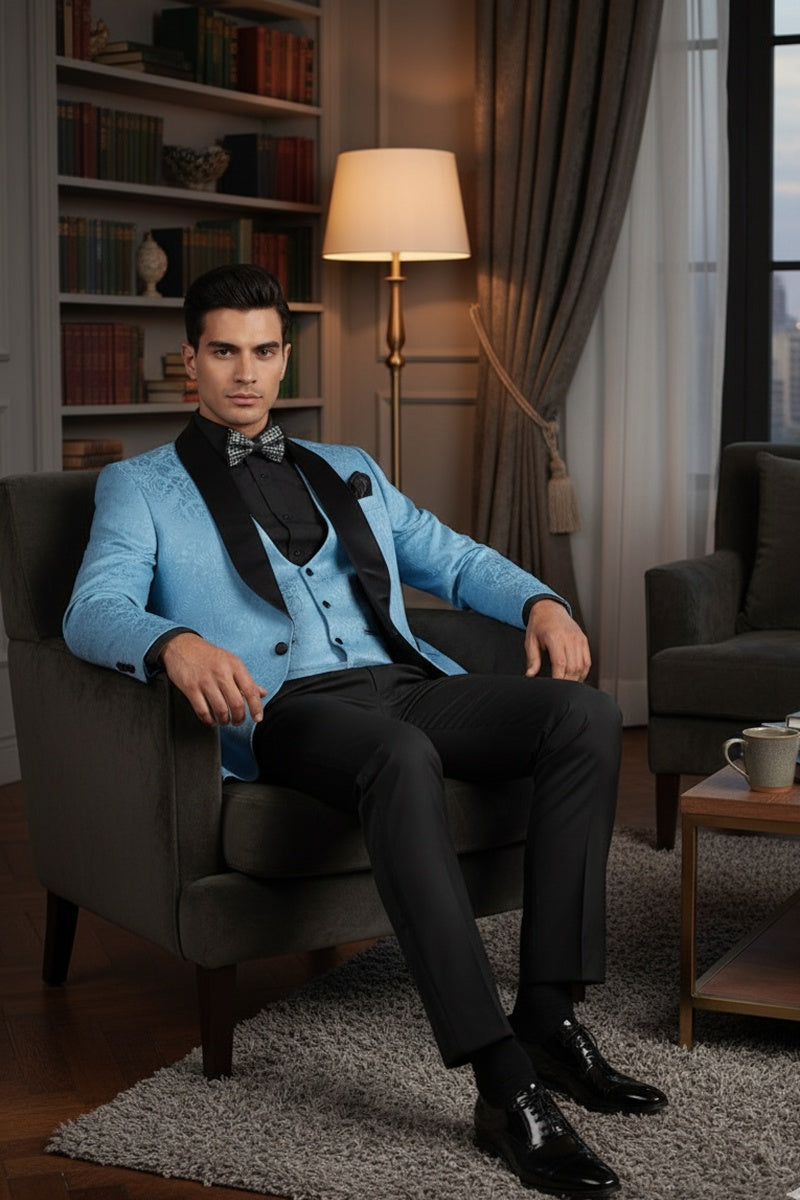 "Nico" Light Blue Vinci 1-Button Shawl Tuxedo (3-Piece Set)