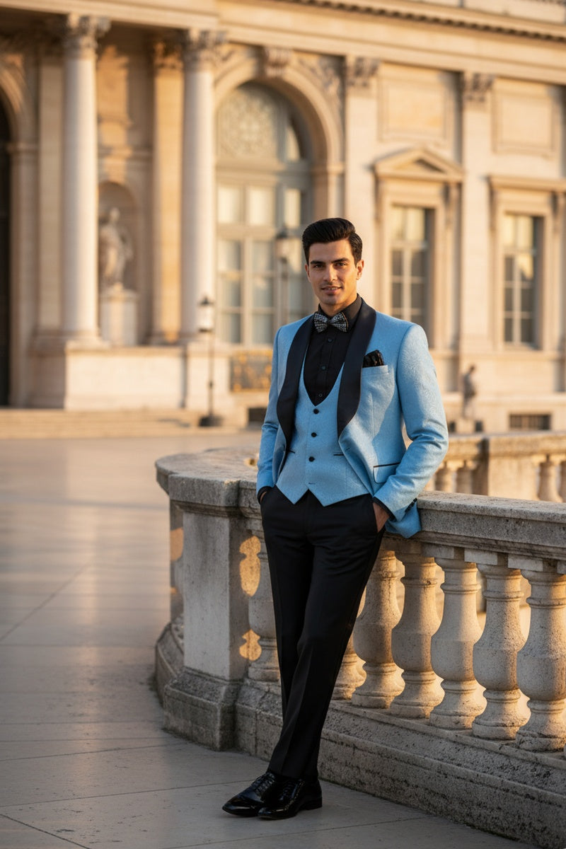 "Nico" Light Blue Vinci 1-Button Shawl Tuxedo (3-Piece Set)