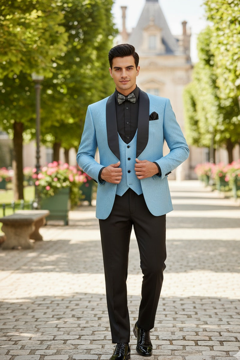 "Nico" Light Blue Vinci 1-Button Shawl Tuxedo (3-Piece Set)