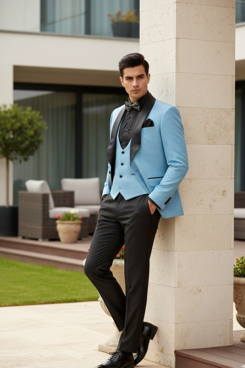 "Nico" Light Blue Vinci 1-Button Shawl Tuxedo (3-Piece Set)