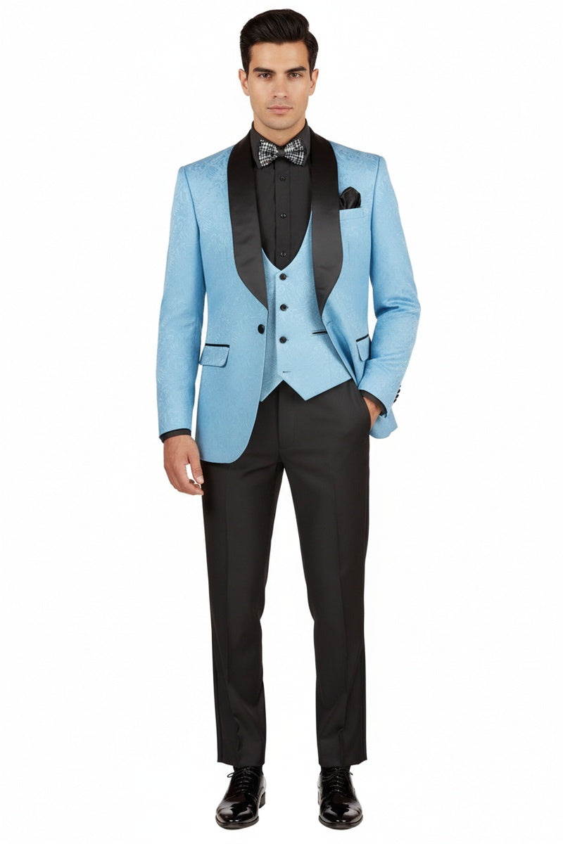"Nico" Light Blue Vinci 1-Button Shawl Tuxedo (3-Piece Set)
