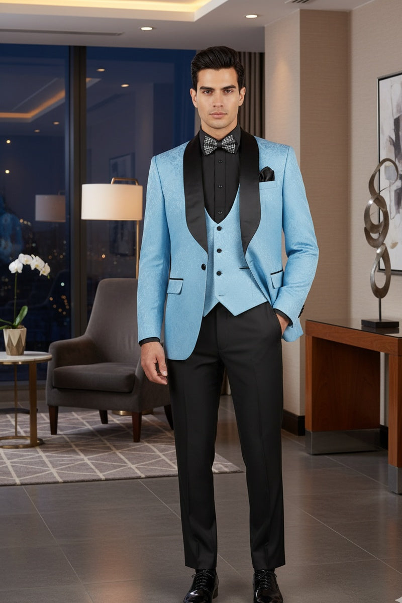 "Nico" Light Blue Vinci 1-Button Shawl Tuxedo (3-Piece Set)