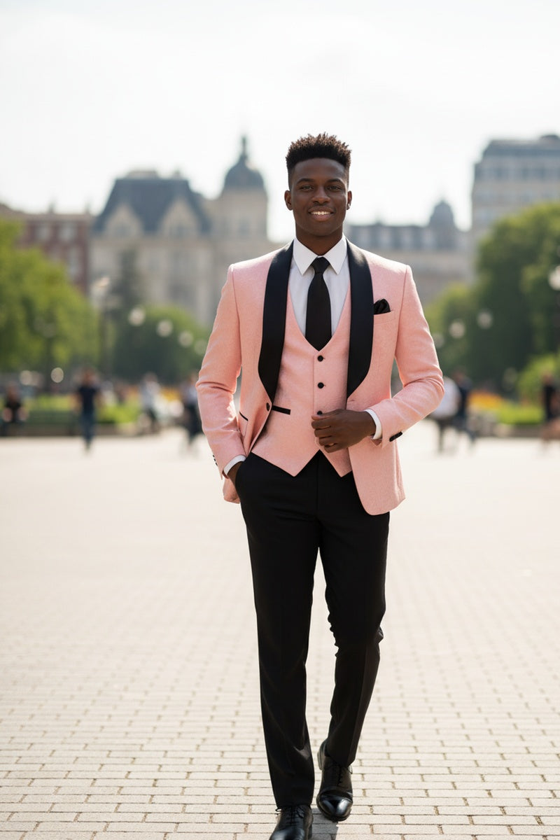 "Nico" Pink  Vinci 1-Button Shawl Tuxedo (3-Piece Set)