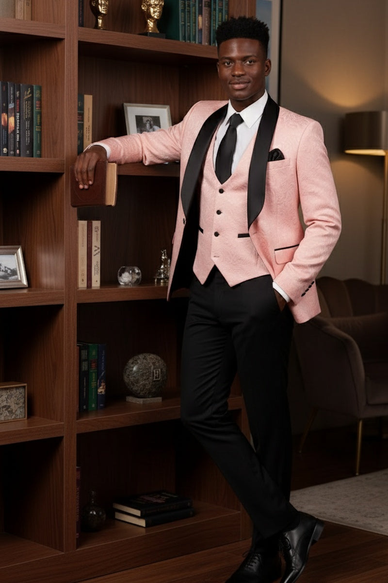 "Nico" Pink  Vinci 1-Button Shawl Tuxedo (3-Piece Set)