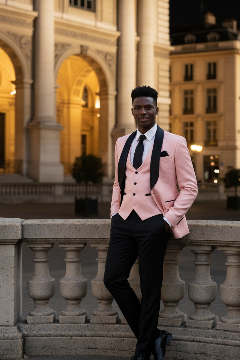 "Nico" Pink  Vinci 1-Button Shawl Tuxedo (3-Piece Set)