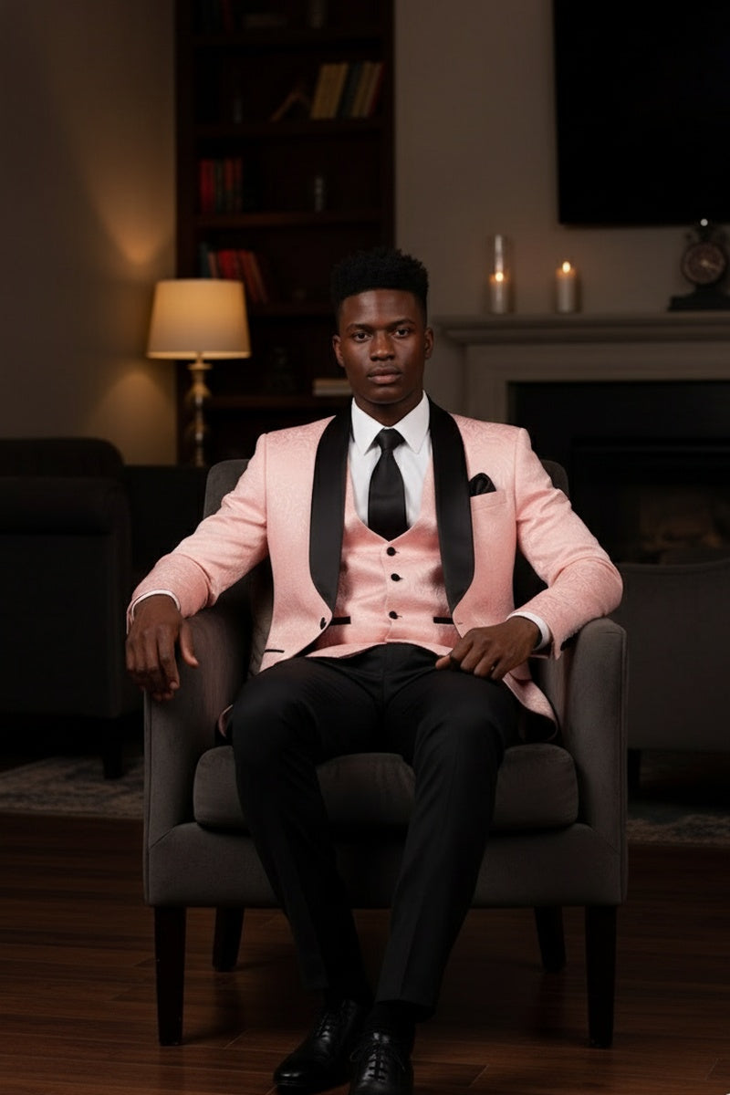 "Nico" Pink  Vinci 1-Button Shawl Tuxedo (3-Piece Set)