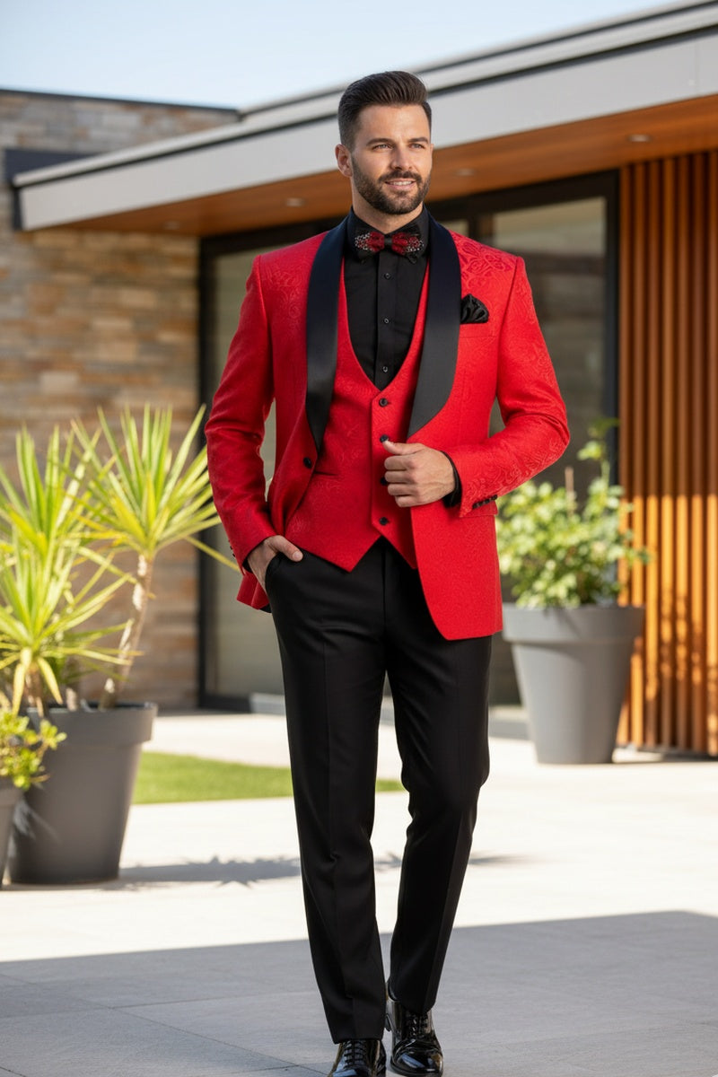 "Nico" Red Vinci 1-Button Shawl Tuxedo (3-Piece Set)