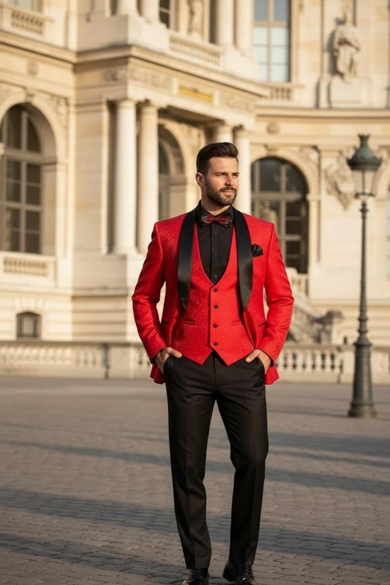 "Nico" Red Vinci 1-Button Shawl Tuxedo (3-Piece Set)