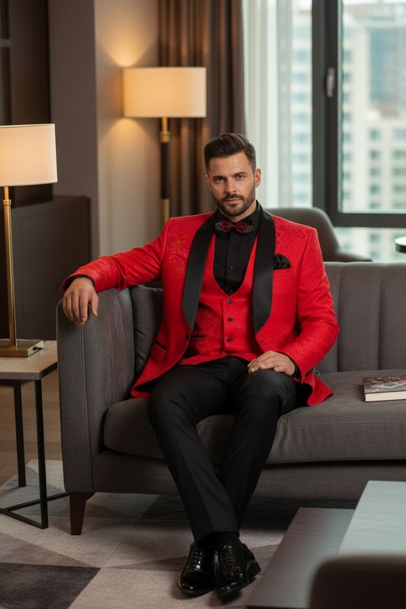 "Nico" Red Vinci 1-Button Shawl Tuxedo (3-Piece Set)