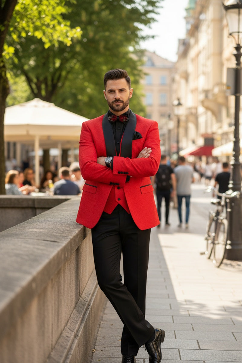 "Nico" Red Vinci 1-Button Shawl Tuxedo (3-Piece Set)