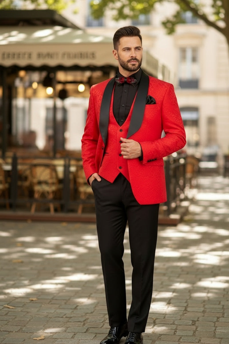 "Nico" Red Vinci 1-Button Shawl Tuxedo (3-Piece Set)