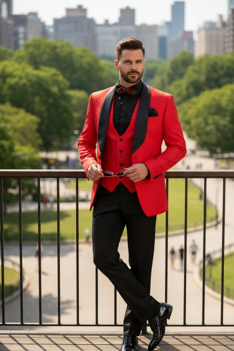 "Nico" Red Vinci 1-Button Shawl Tuxedo (3-Piece Set)