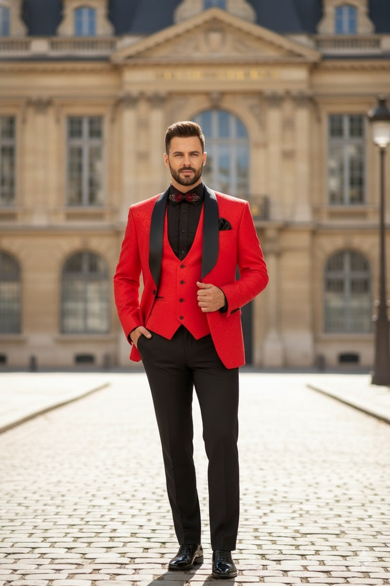 "Nico" Red Vinci 1-Button Shawl Tuxedo (3-Piece Set)