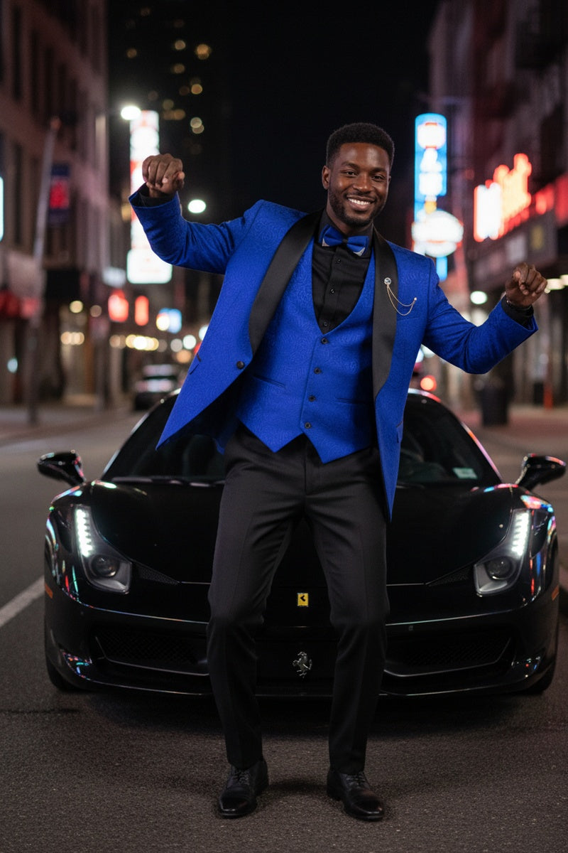 "Nico" Royal Blue Vinci 1-Button Shawl Tuxedo (3-Piece Set)