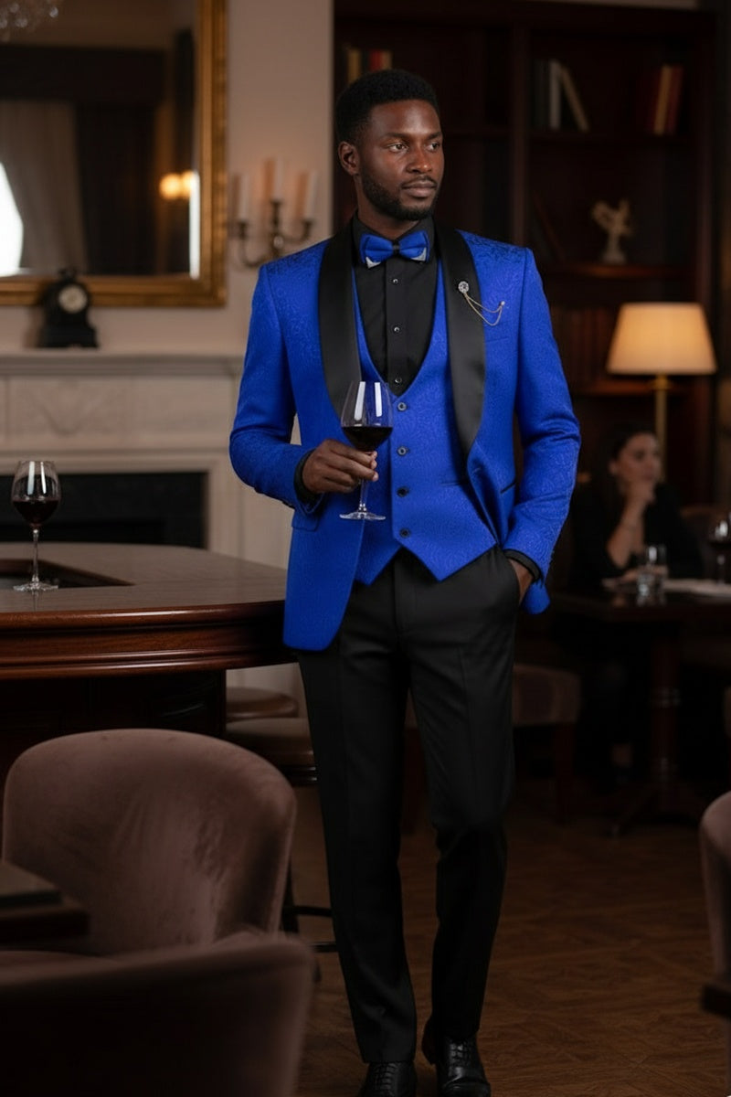 "Nico" Royal Blue Vinci 1-Button Shawl Tuxedo (3-Piece Set)