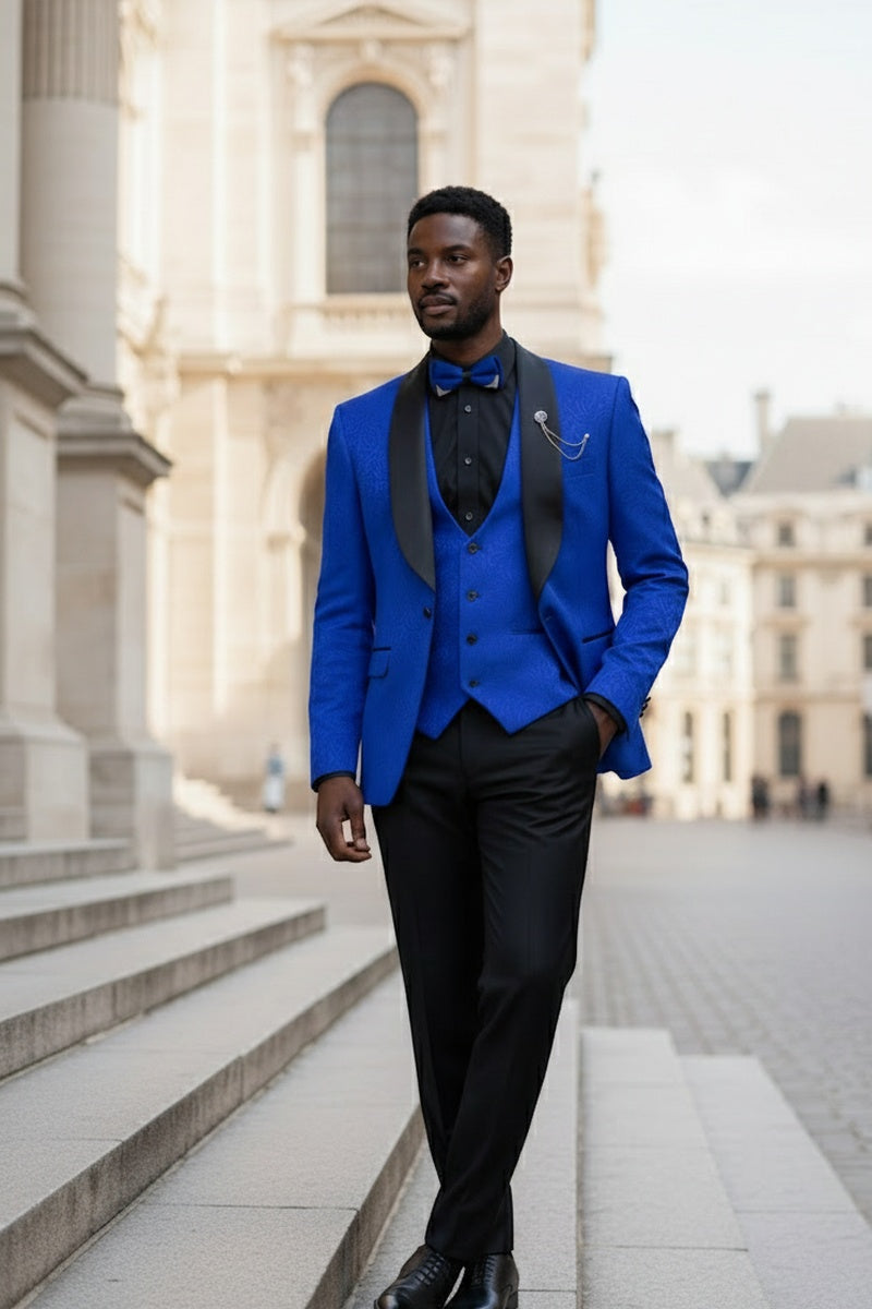 "Nico" Royal Blue Vinci 1-Button Shawl Tuxedo (3-Piece Set)