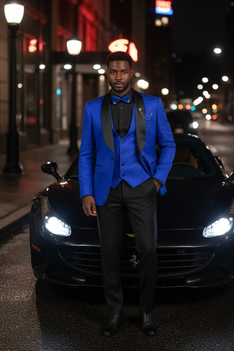 "Nico" Royal Blue Vinci 1-Button Shawl Tuxedo (3-Piece Set)