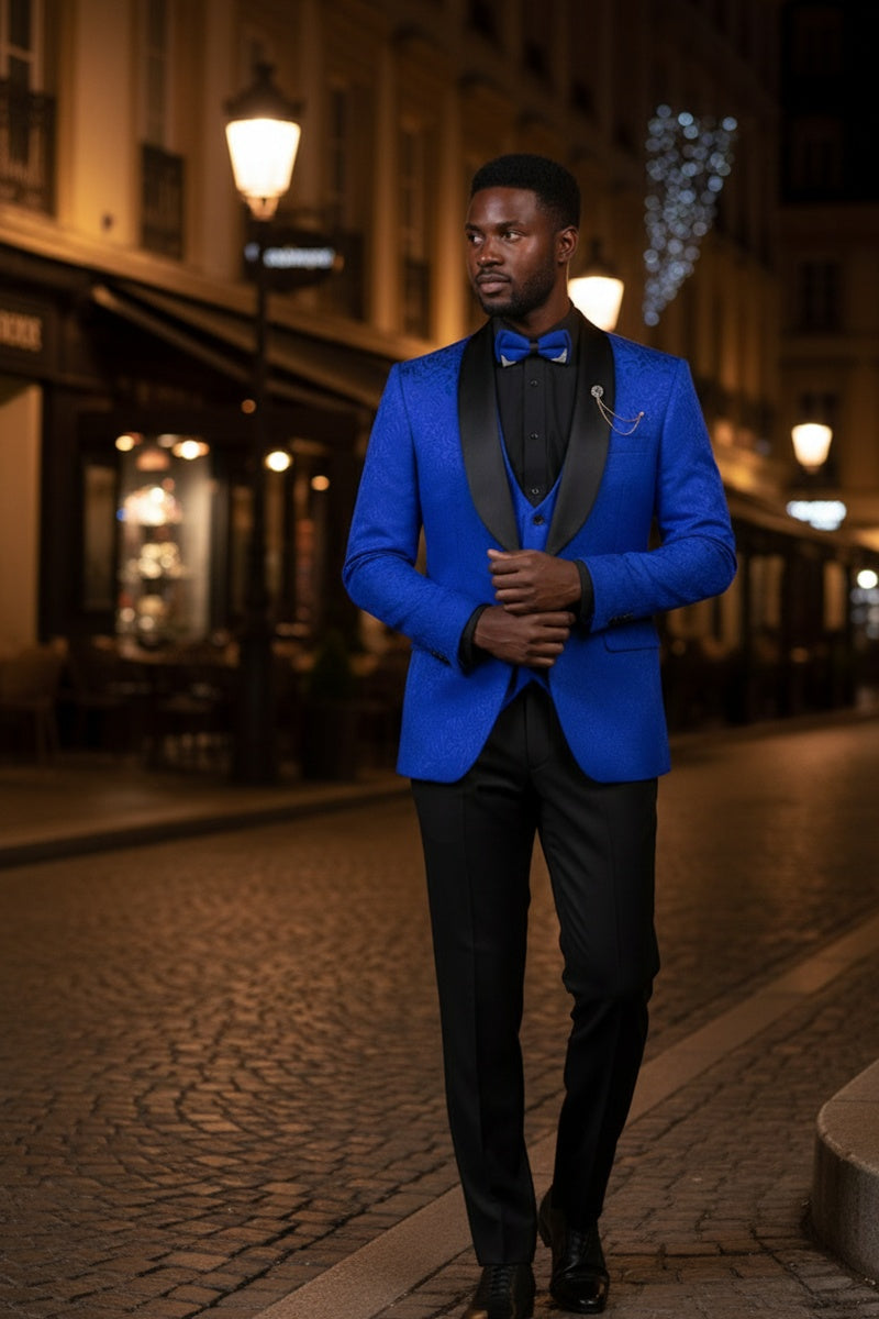 "Nico" Royal Blue Vinci 1-Button Shawl Tuxedo (3-Piece Set)