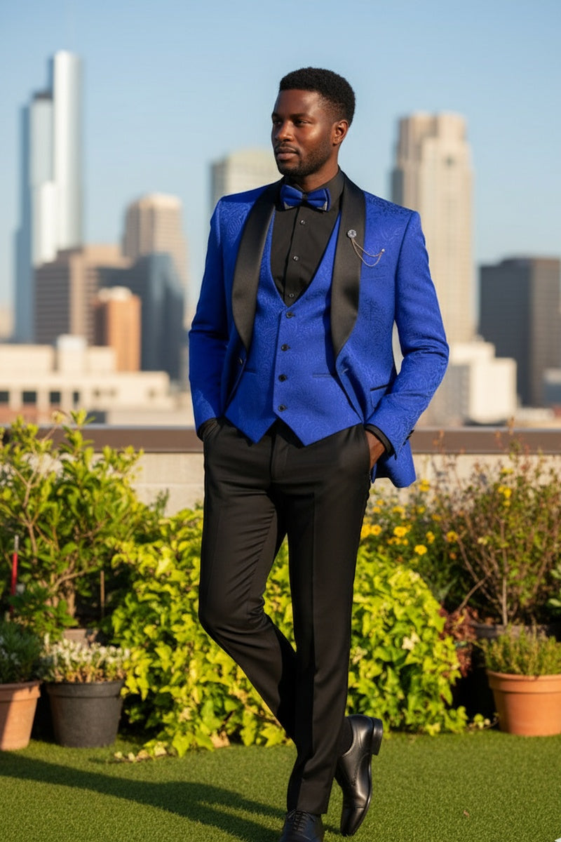 "Nico" Royal Blue Vinci 1-Button Shawl Tuxedo (3-Piece Set)