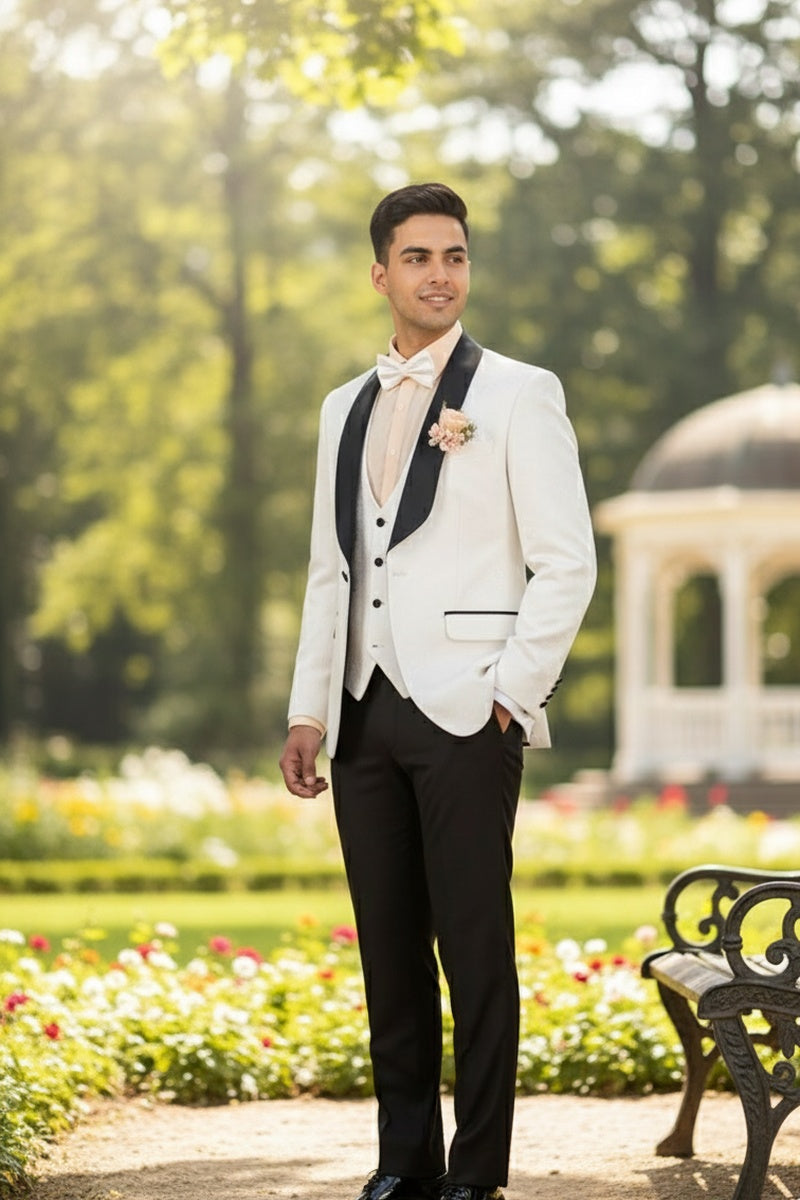 "Nico" White Vinci 1-Button Shawl Tuxedo (3-Piece Set)