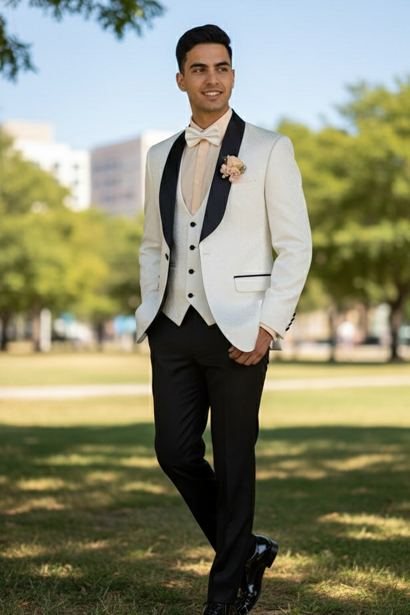 "Nico" White Vinci 1-Button Shawl Tuxedo (3-Piece Set)