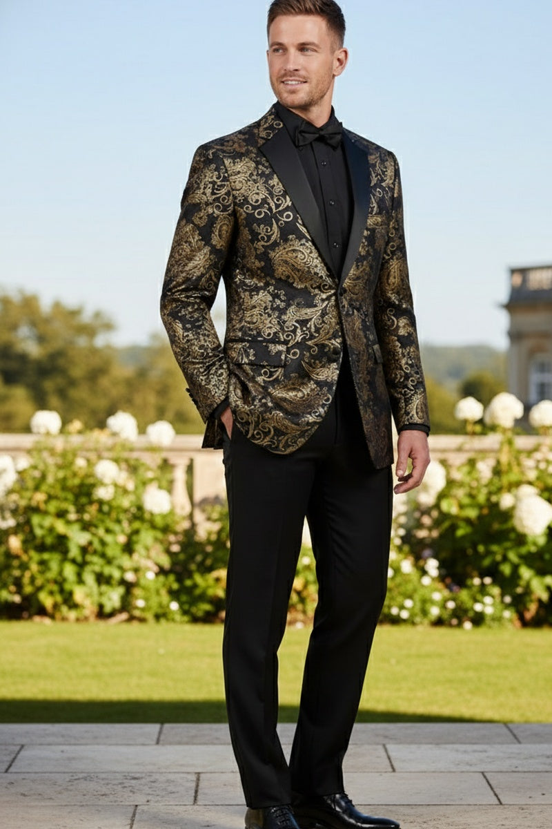 "Posh Paisley Velvet" Black & Gold Tuxedo Jacket (Separates)