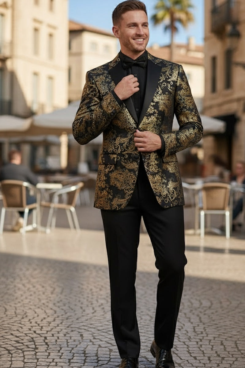 "Posh Paisley Velvet" Black & Gold Tuxedo Jacket (Separates)