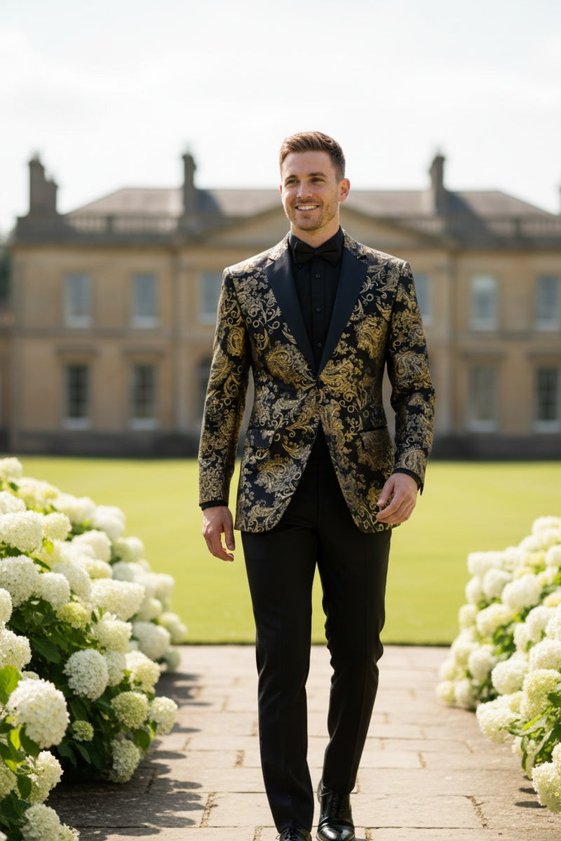 "Posh Paisley Velvet" Black & Gold Tuxedo Jacket (Separates)