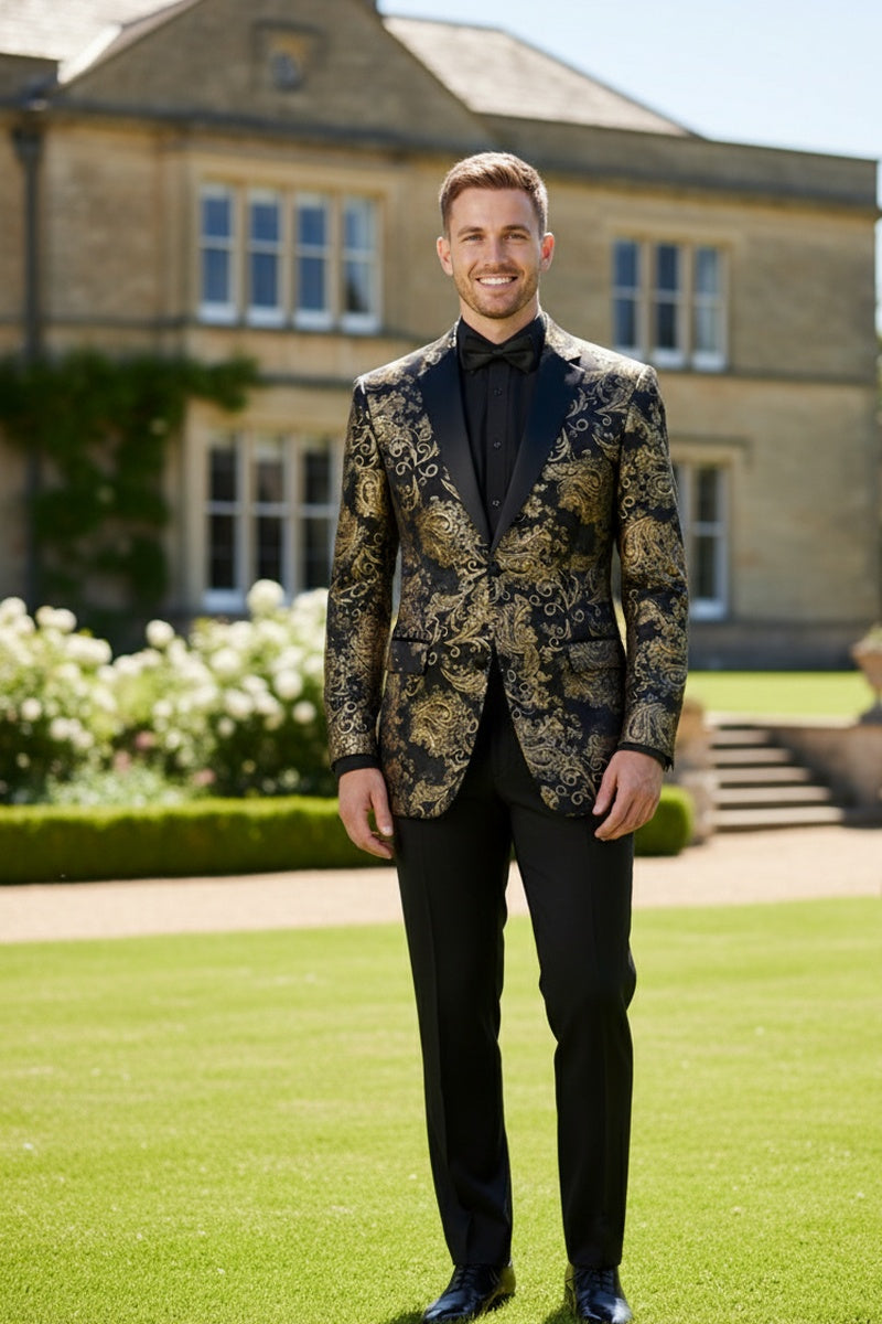 "Posh Paisley Velvet" Black & Gold Tuxedo Jacket (Separates)