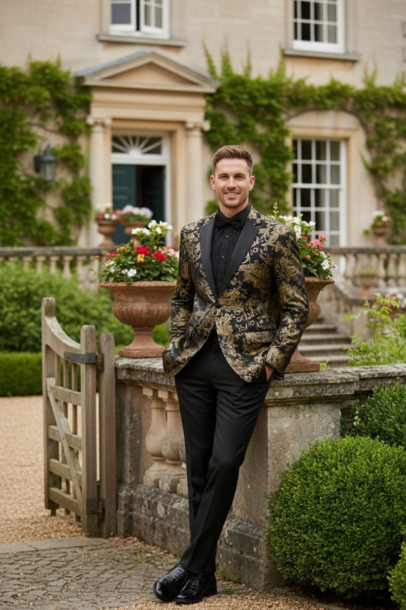 "Posh Paisley Velvet" Black & Gold Tuxedo Jacket (Separates)