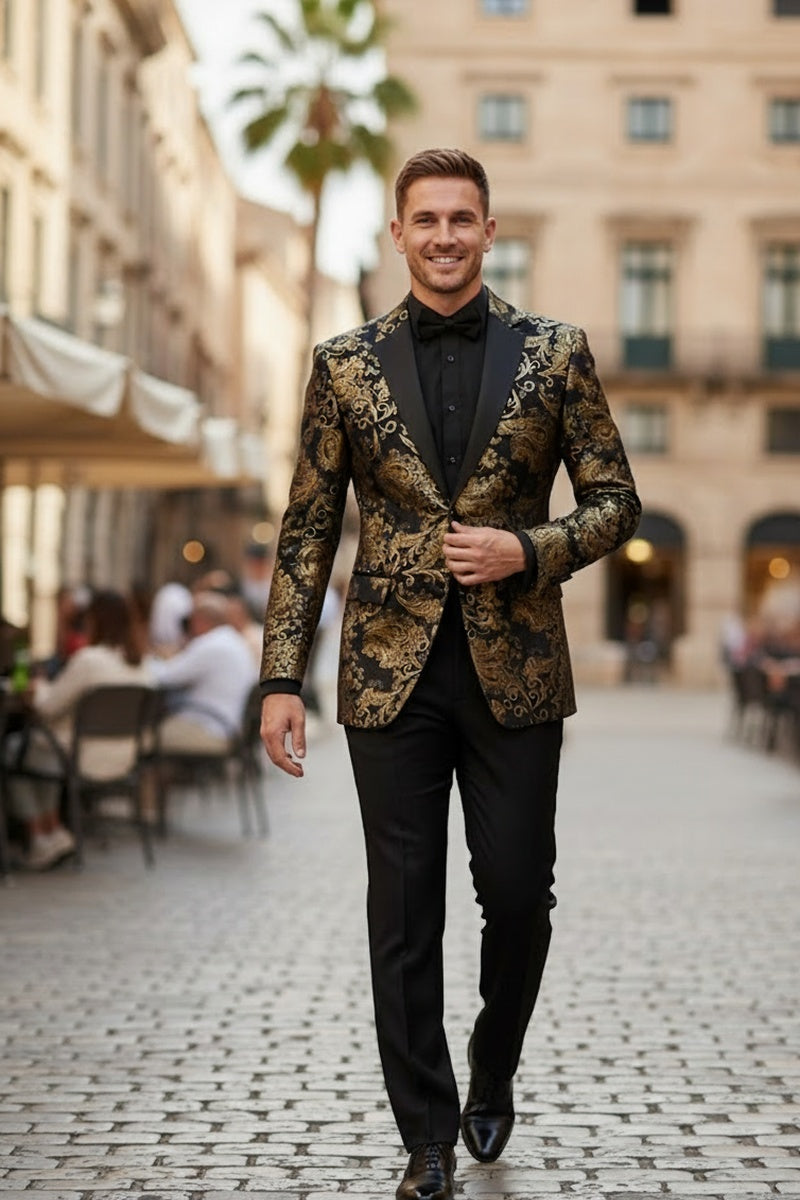 "Posh Paisley Velvet" Black & Gold Tuxedo Jacket (Separates)