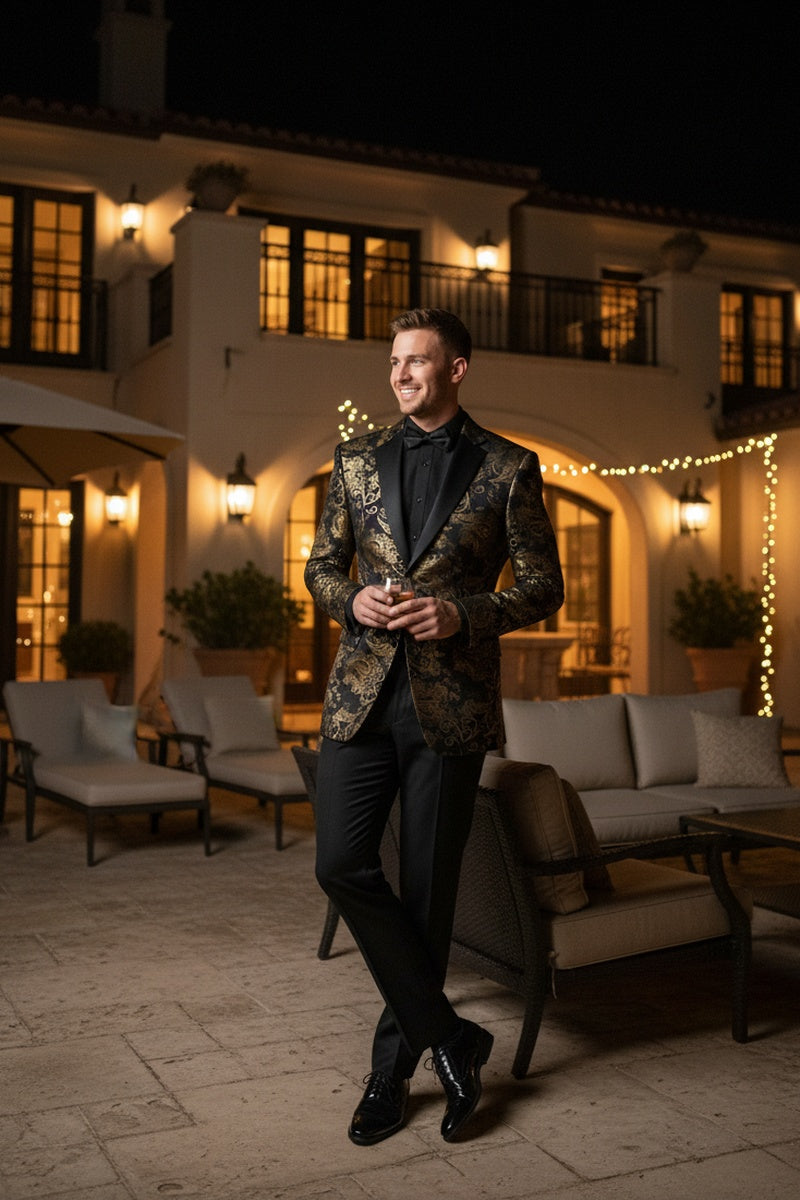 "Posh Paisley Velvet" Black & Gold Tuxedo Jacket (Separates)