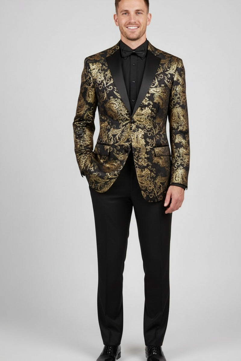 "Posh Paisley Velvet" Black & Gold Tuxedo Jacket (Separates)