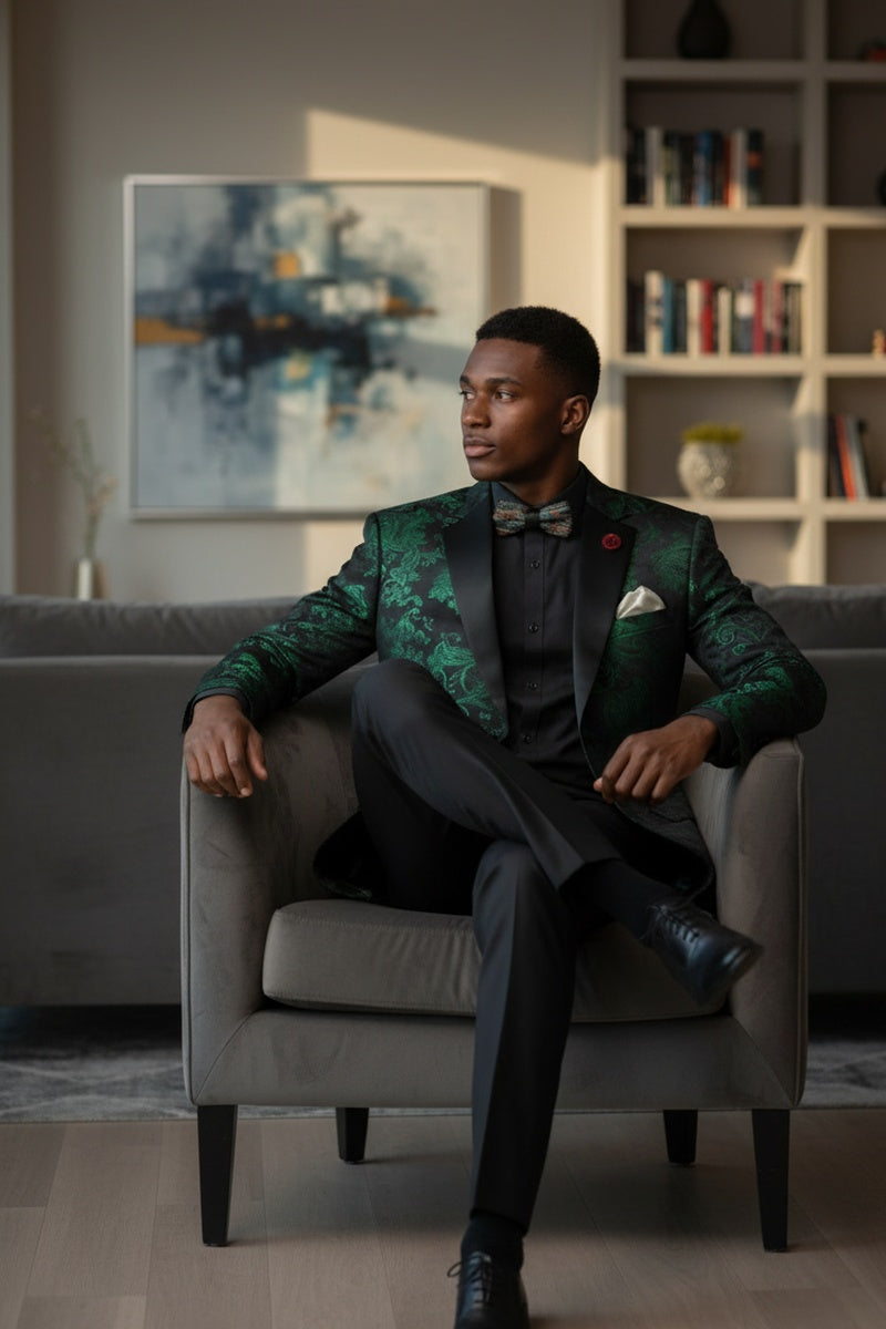 "Posh Paisley Velvet" Emerald Tuxedo Jacket (Separates)