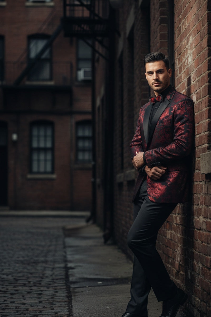 "Posh Paisley Velvet" Red Tuxedo Jacket (Separates)