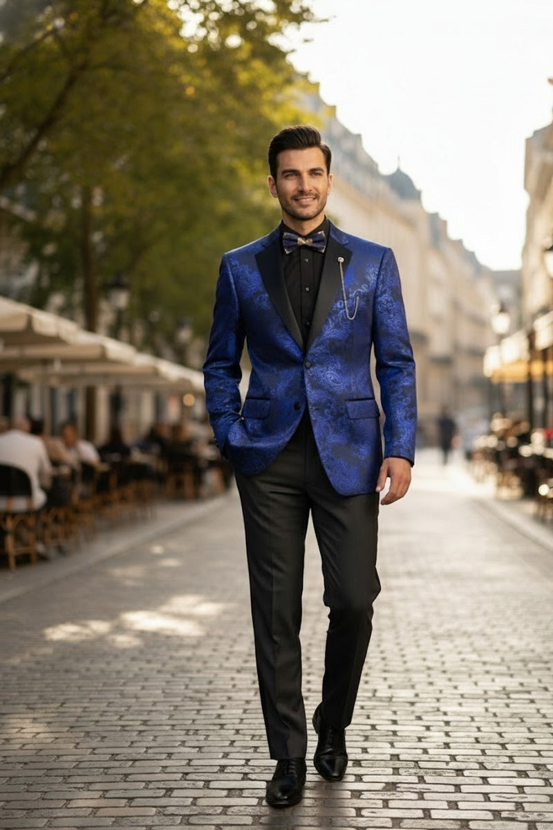 "Posh Paisley Velvet" Royal Blue Tuxedo Jacket (Separates)