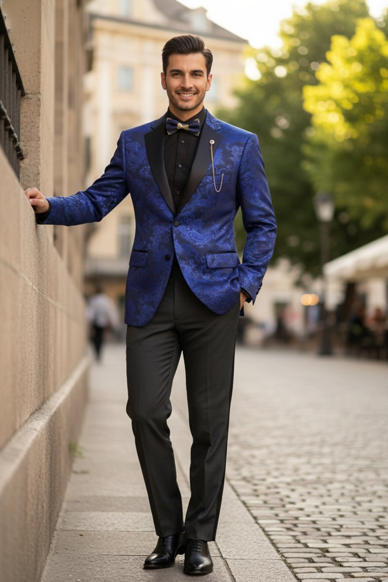 "Posh Paisley Velvet" Royal Blue Tuxedo Jacket (Separates)